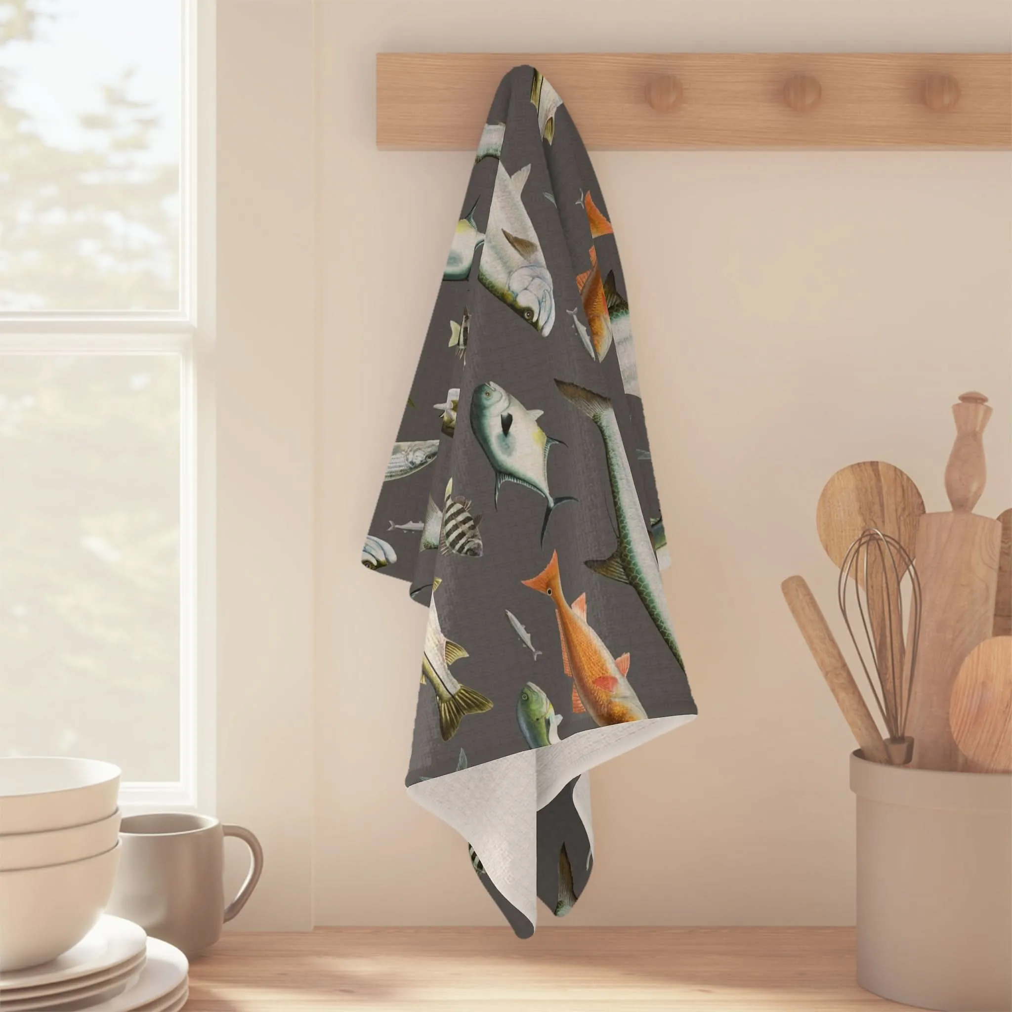 Southern Flats Fish Grey Soft Kitchen Towel