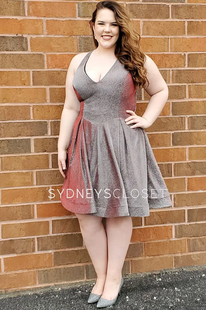 Sydney's Closet SC8100 Cosmic Cobalt cocktail dress plus sized holographic size 14