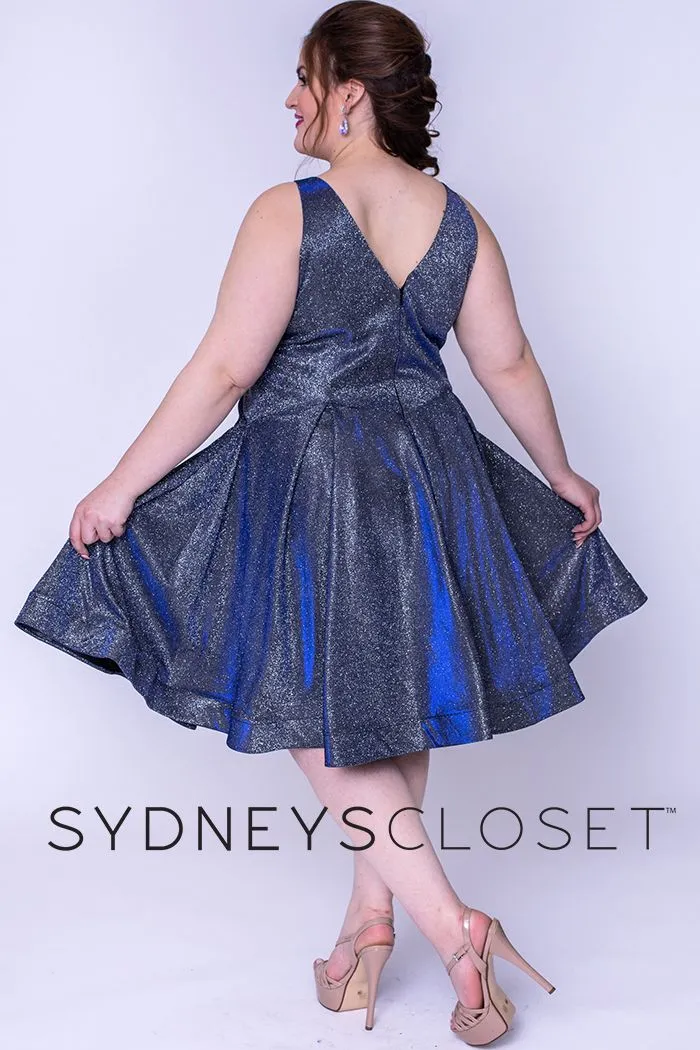 Sydney's Closet SC8100 Cosmic Cobalt cocktail dress plus sized holographic size 14