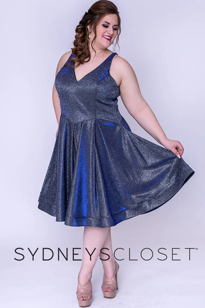 Sydney's Closet SC8100 Cosmic Cobalt cocktail dress plus sized holographic size 14