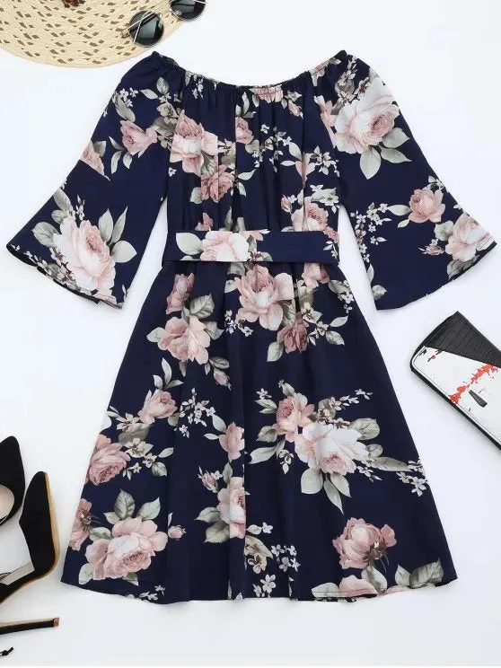 TastyHottie - Trendy Off The Shoulder Floral Print Belted Dress