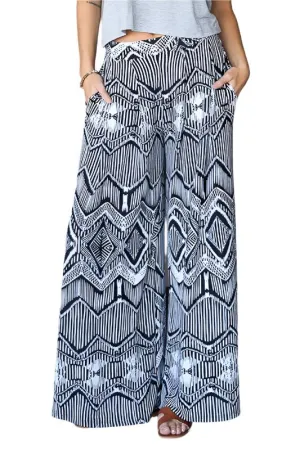 TEEK - BLACK WHITE VINTAGE PRINT POCKETED WIDE PANTS