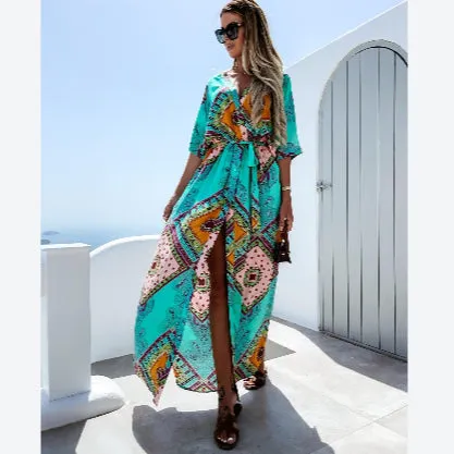 Tieback Style Casual Maxi Dresses Bohe Dresses Print Trendy Outfits