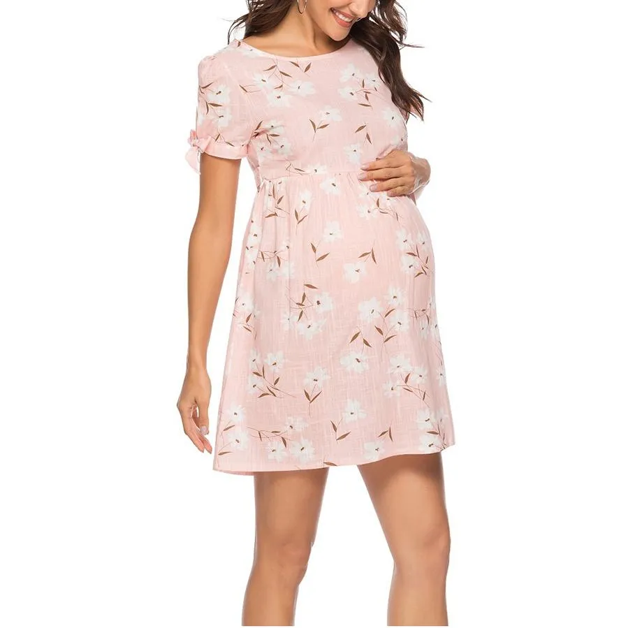 Trendy Floral Print Short-sleeve Nursing Dress