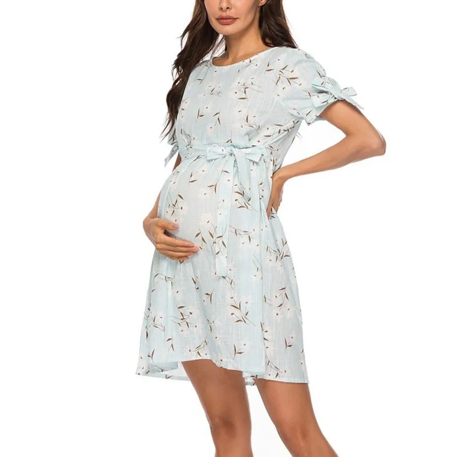 Trendy Floral Print Short-sleeve Nursing Dress