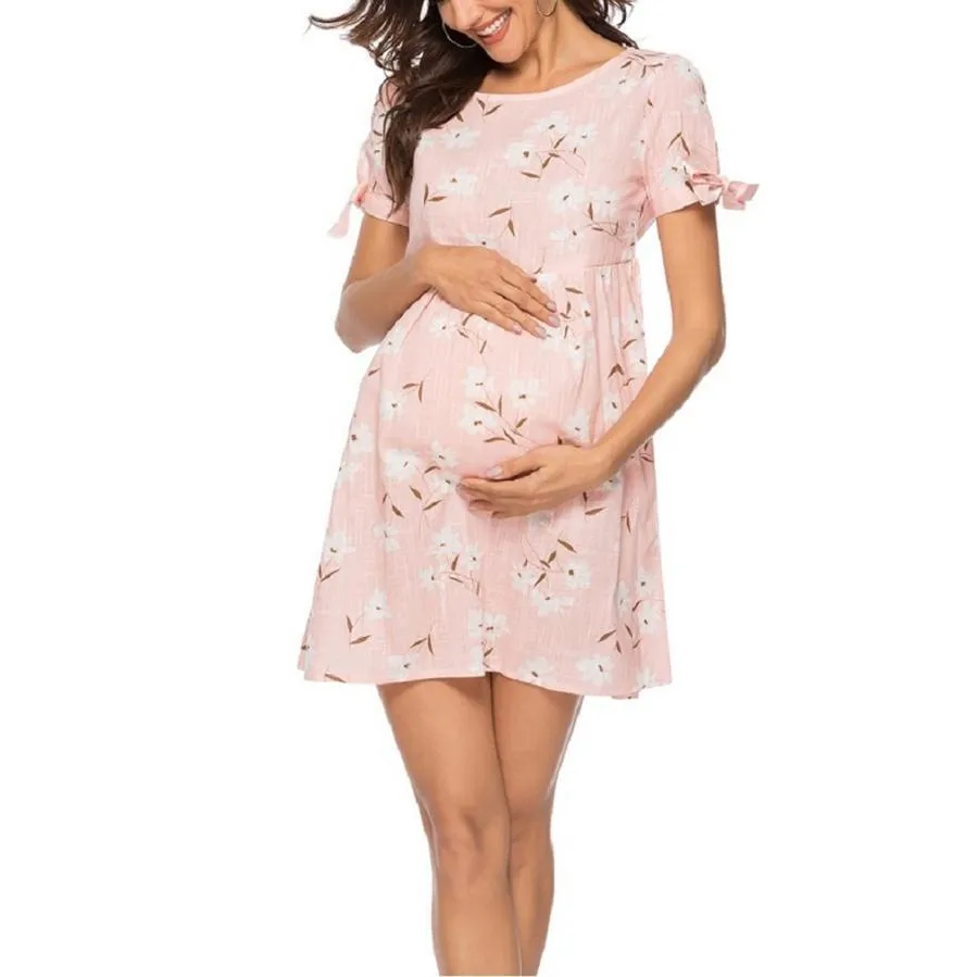 Trendy Floral Print Short-sleeve Nursing Dress