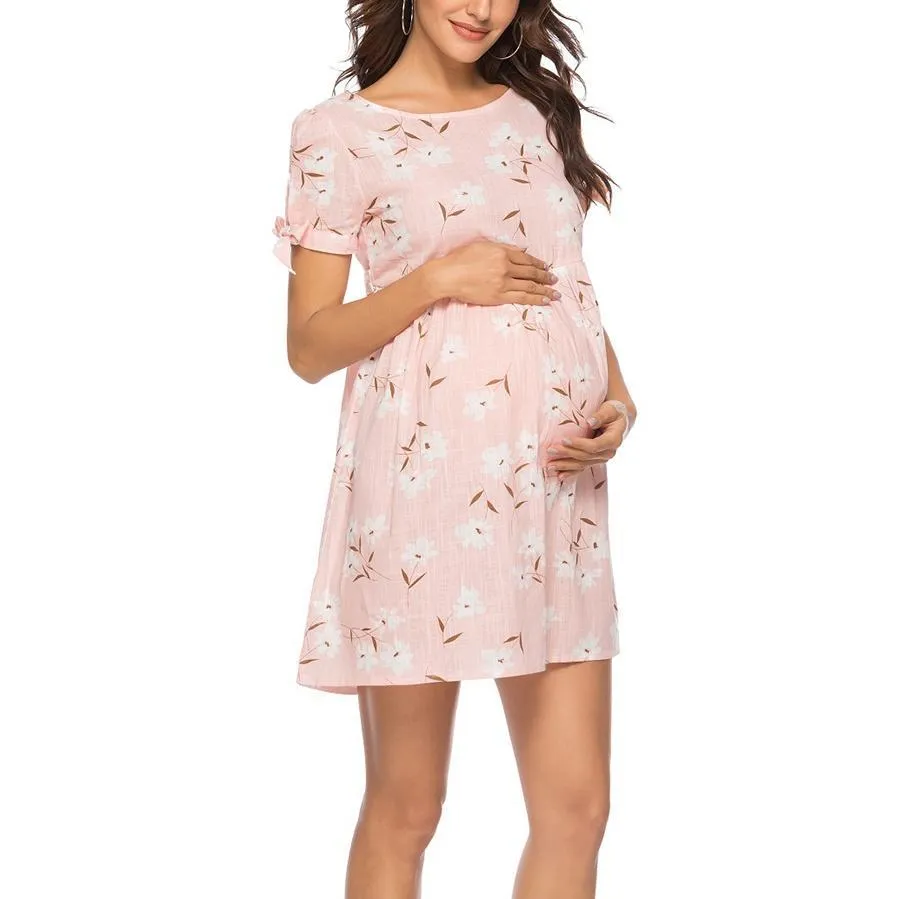 Trendy Floral Print Short-sleeve Nursing Dress