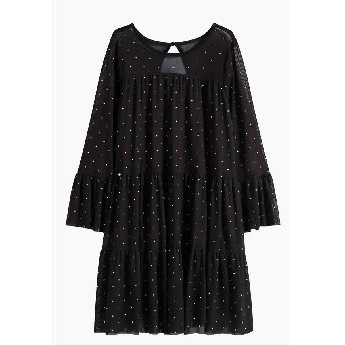 Tween Rhinestone Mesh Long Sleeve Dress