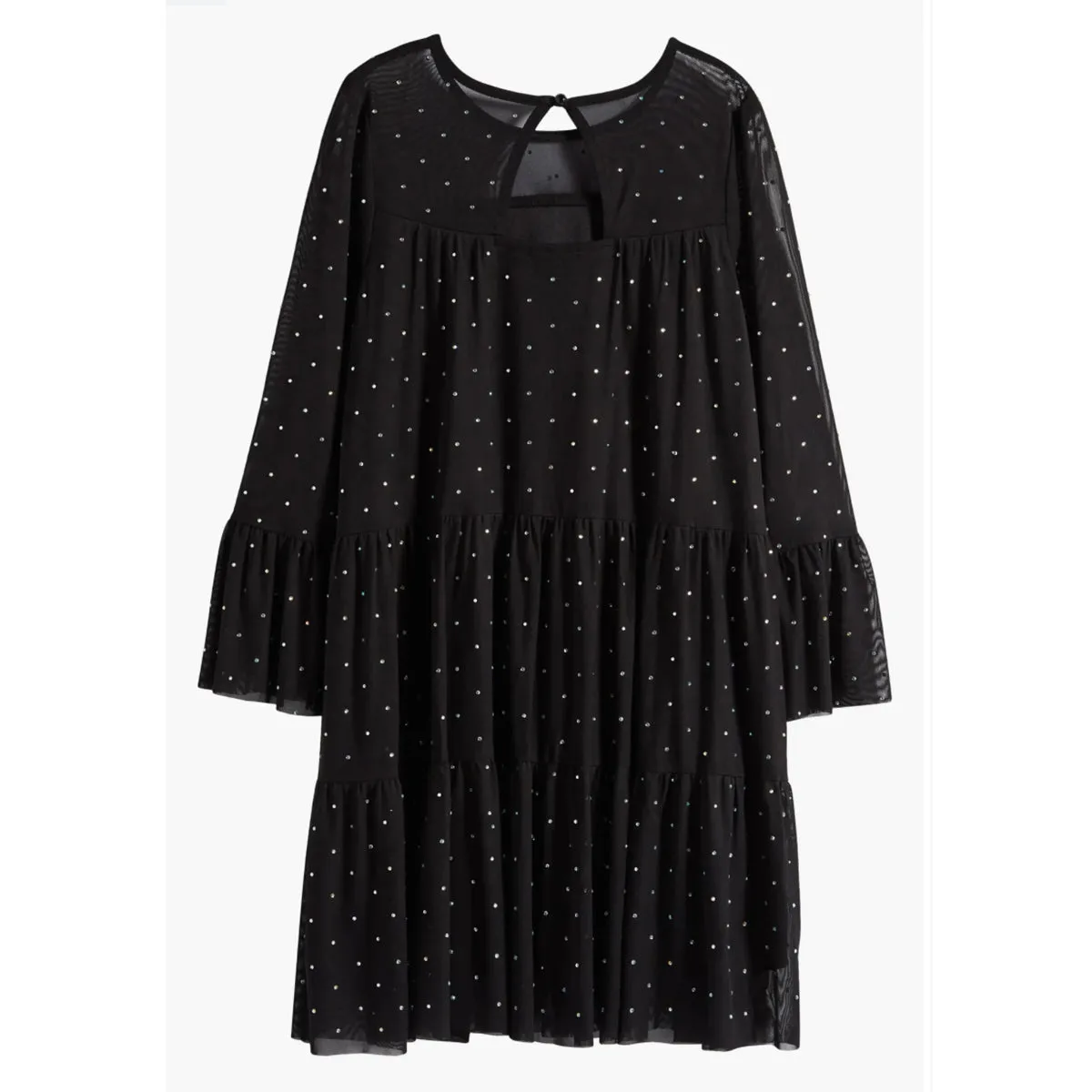 Tween Rhinestone Mesh Long Sleeve Dress