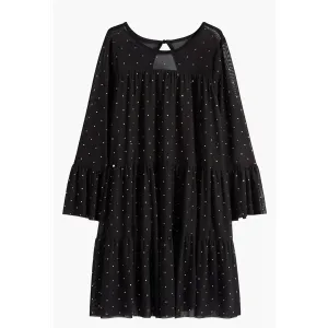 Tween Rhinestone Mesh Long Sleeve Dress