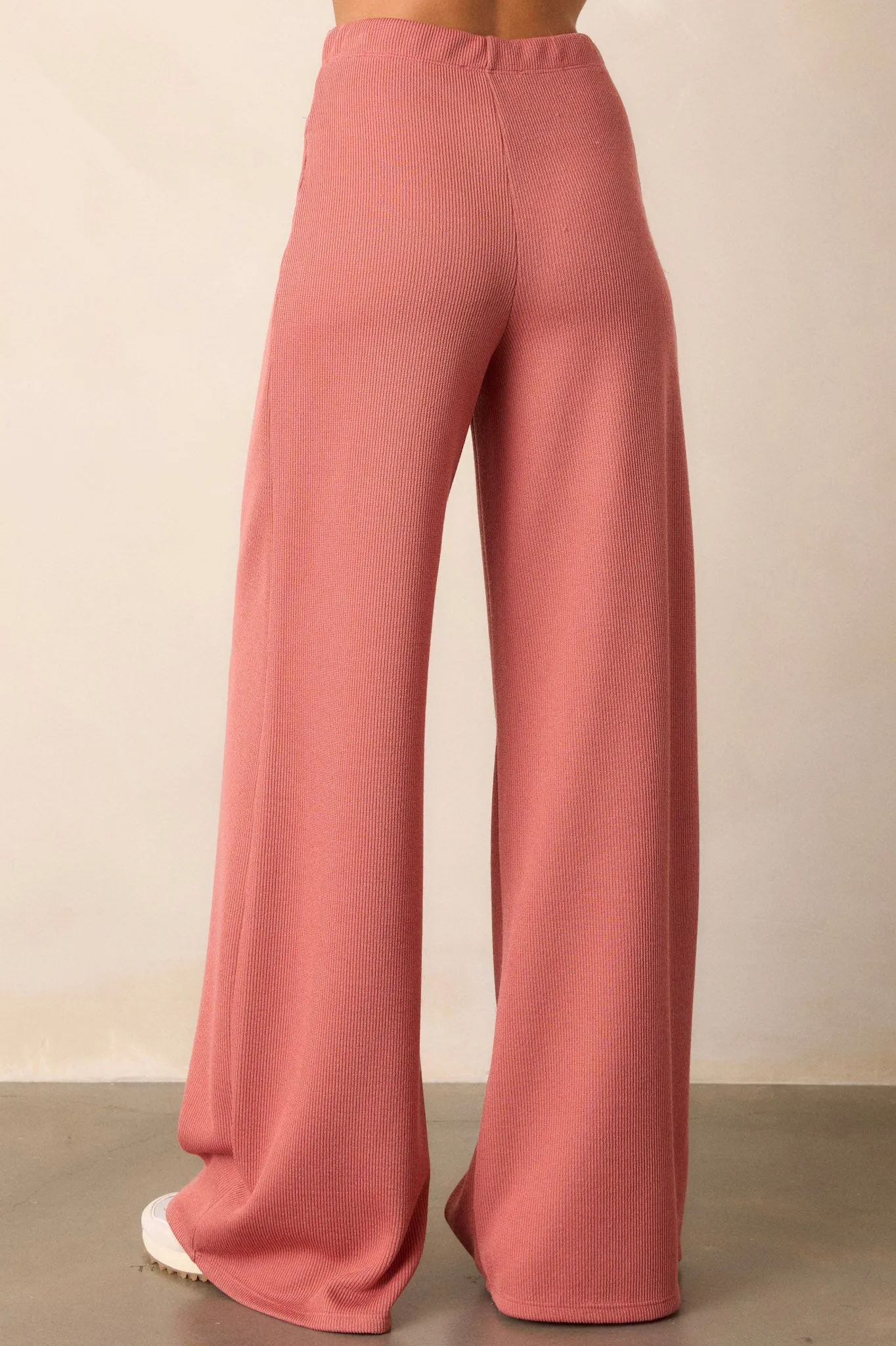 Waterfall Mist Pink Coral Knit Wide Leg Pants