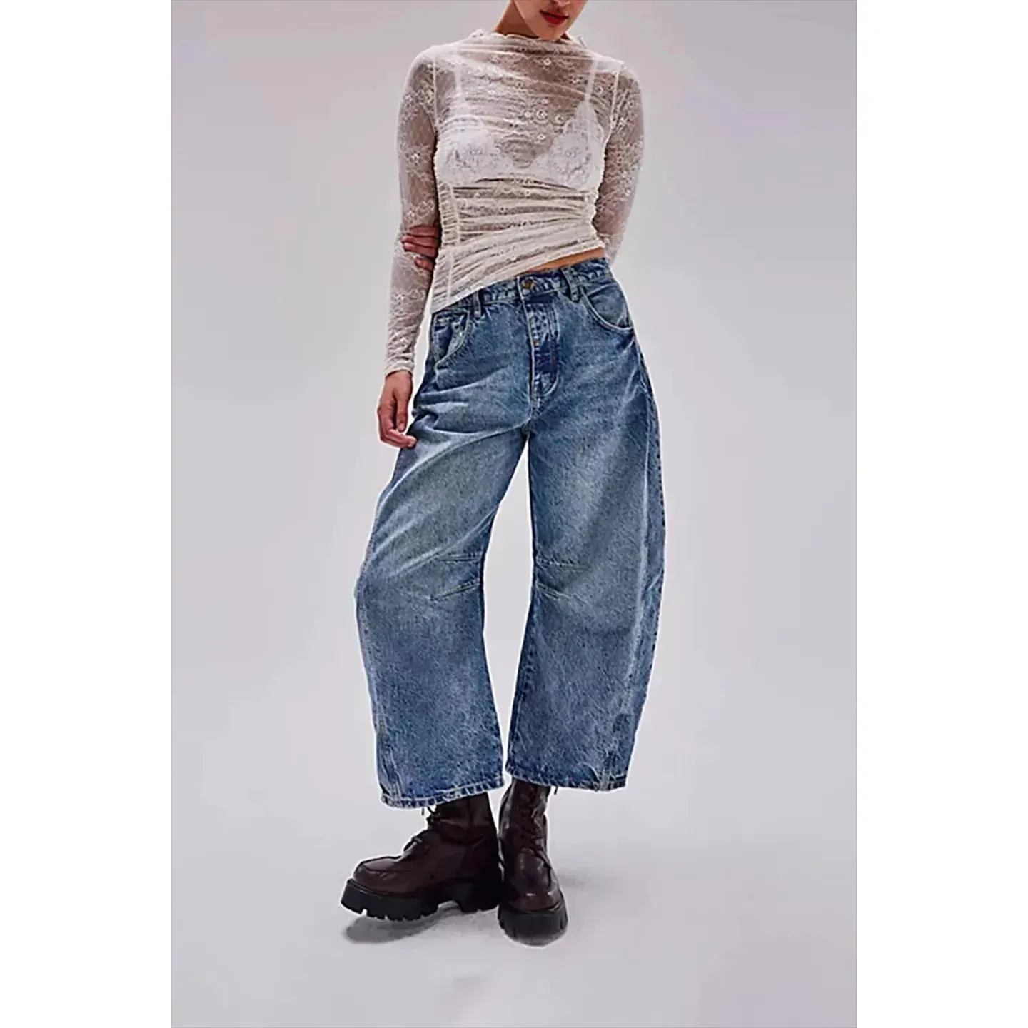 Women's High Stretch Mid-Rise Barrel Jeans