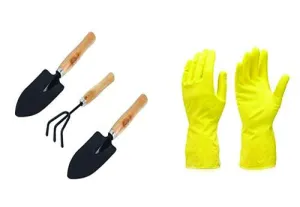 Your Brand Gardening Combos Tool kit - Hand Cultivator, Small Trowel, Garden Fork with Gardening Reusable Gloves